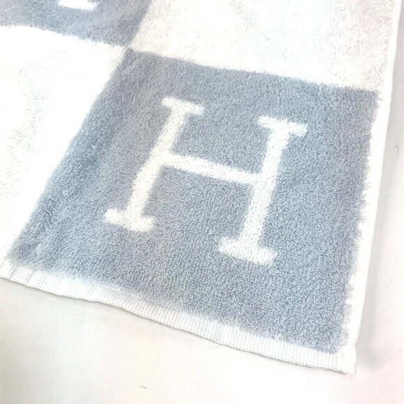 HERMES H logo Avalon Hand towel towel cotton Blue x White Unused - Picture 5 of 7